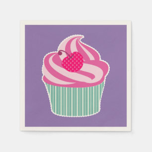 Roze cupcake WIth Polka Dot Cherry Servetten