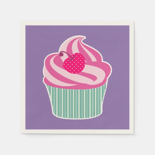 Roze cupcake WIth Polka Dot Cherry Servetten (Voorkant)