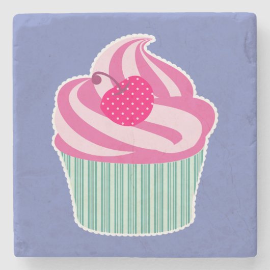 Roze cupcake WIth Polka Dot Cherry Stenen Onderzetter (Voorkant)