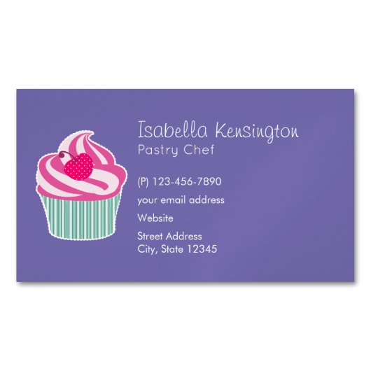 Roze cupcake WIth Polka Dot Cherry Visitekaartje Magneet (Voorkant)