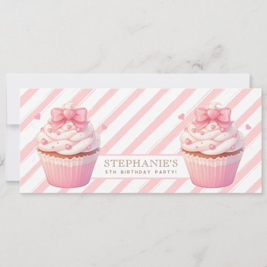 Roze Cupcake Zoet Treats Kinderen Verjaardag Uitno Kaart (Achterkant)