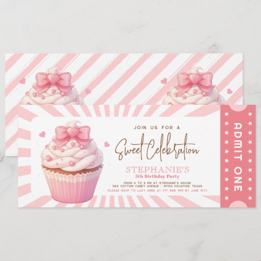 Roze Cupcake Zoet Treats Kinderen Verjaardag Uitno Kaart (Voorkant / Achterkant)