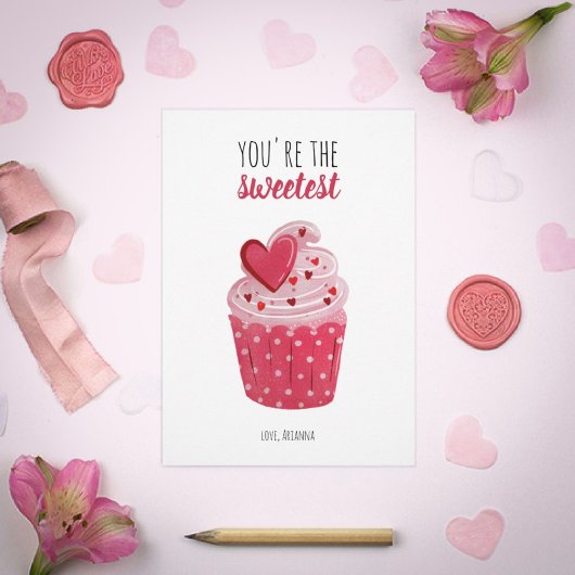 Roze cupcake Zoetste Valentijn Feestdagenkaart