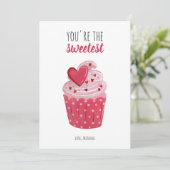 Roze cupcake Zoetste Valentijn Feestdagenkaart (Staand voorkant)