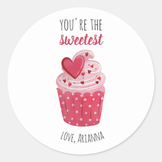 Roze cupcake Zoetste Valentijn Ronde Sticker (Voorkant)