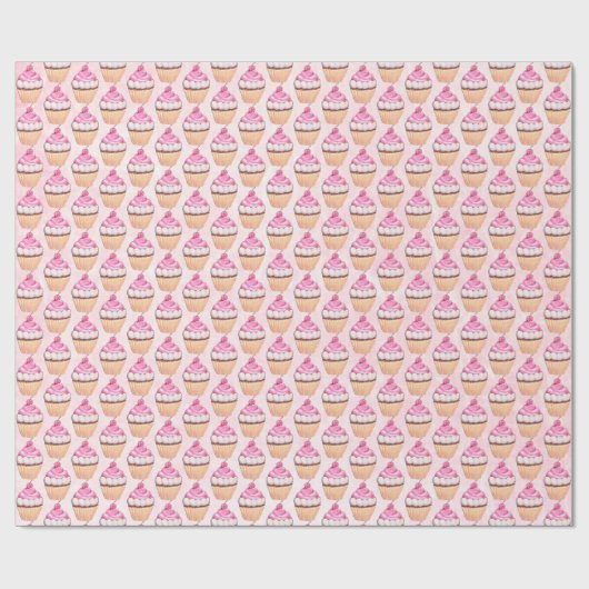 Roze Cupcakes Birthday Gift Wrap Cadeaupapier (Vlak)
