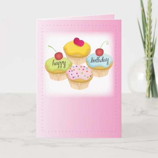 Roze cupcakes Birthday Kaart (Voorkant)