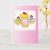 Roze cupcakes Birthday Kaart (Gele Bloem)