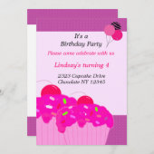 Roze Cupcakes Birthday Party Invitation Kaart (Voorkant / Achterkant)