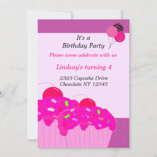 Roze Cupcakes Birthday Party Invitation Kaart