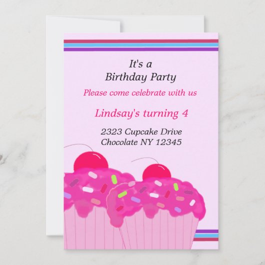 Roze Cupcakes Birthday Party Invitation Kaart (Voorkant)