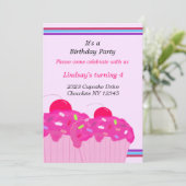 Roze Cupcakes Birthday Party Invitation Kaart (Staand voorkant)