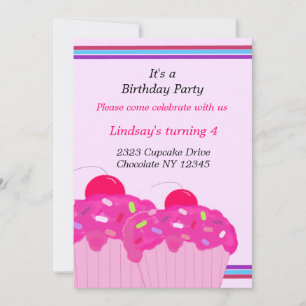 Roze Cupcakes Birthday Party Invitation Kaart