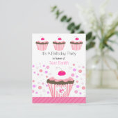 Roze Cupcakes Birthday Uitnodiging (Staand voorkant)