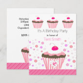 Roze Cupcakes Birthday Uitnodiging (Voorkant / Achterkant)