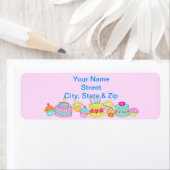 Roze cupcakes en Cake Happy Birthday Etiket (Insitu)