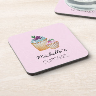 Roze CupCakes En Vruchten Aquarel Bier Onderzetter