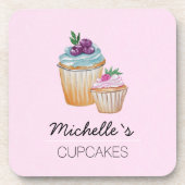 Roze cupcakes en vruchten Waterverf Bier Onderzetter (Voorkant)