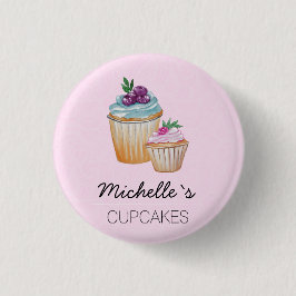 Roze cupcakes en vruchten Waterverf Ronde Button 3,2 Cm