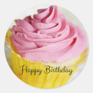 Roze Cupcakes Gelukkige Verjaardag Ronde Sticker