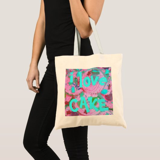 Roze cupcakes "i love cake" canvas tas (Voorkant (product))