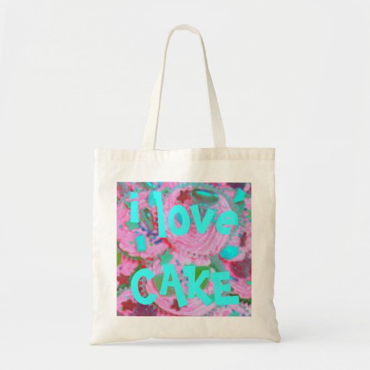 Roze cupcakes "i love cake" canvas tas (Voorkant)