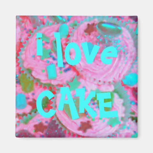 Roze Cupcakes 'i love cake' koelkastmagneet Magneet (Voorkant)