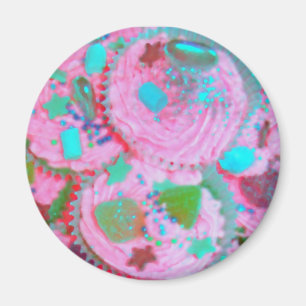 Roze cupcakes koelkast magneet rond