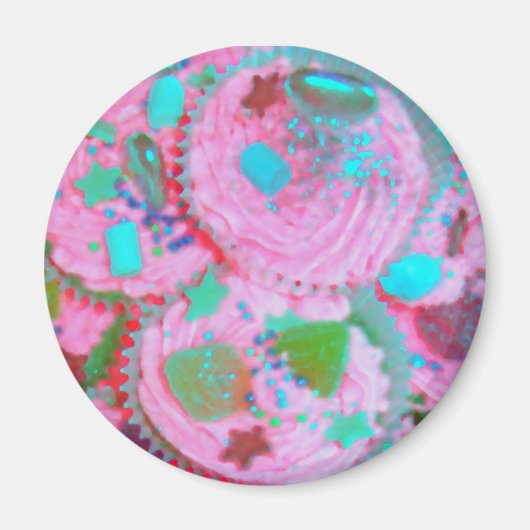 Roze cupcakes koelkast magneet rond (Voorkant)