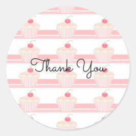 Roze Cupcakes met Dank Je Wel Ronde Sticker
