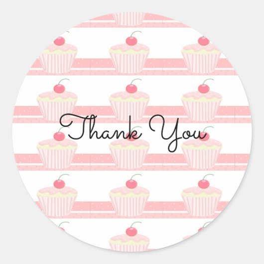 Roze Cupcakes met Dank Je Wel Ronde Sticker (Voorkant)