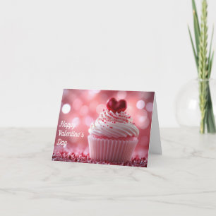 Roze Cupcakes met Hartjes Valentijns Groet Feestdagen Kaart