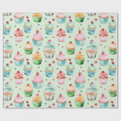 Roze Cupcakes Met Verjaardag Mintcrème Cadeaupapier (Vlak)