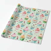 Roze Cupcakes Met Verjaardag Mintcrème Cadeaupapier (Uitgerold)