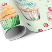Roze Cupcakes Met Verjaardag Mintcrème Cadeaupapier (Rol Hoek)
