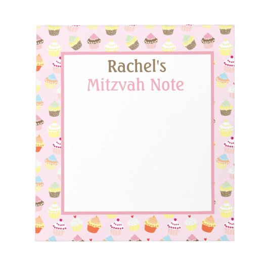 Roze Cupcakes Mitzvah Note Meisjes Notitieblok (Voorkant)