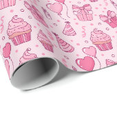 Roze Cupcakes Verjaardags Inpakpapier (Rol Hoek)