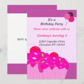 Roze Cupcakes Verjaardagsfeest Uitnodiging (Voorkant / Achterkant)