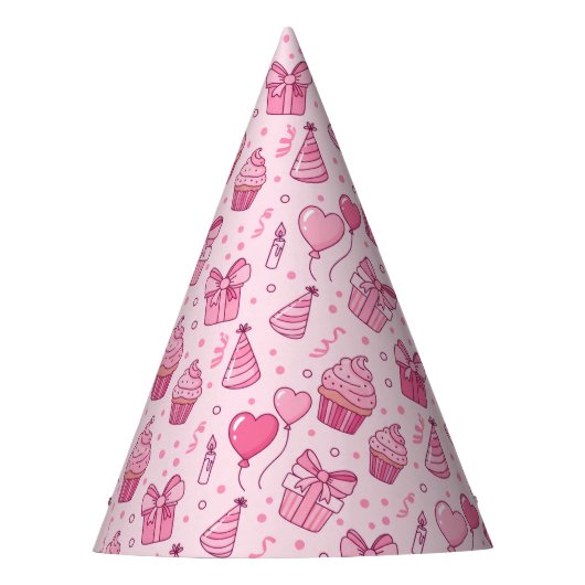 Roze Cupcakes Verjaardagshoed Feesthoedjes (Voorkant)