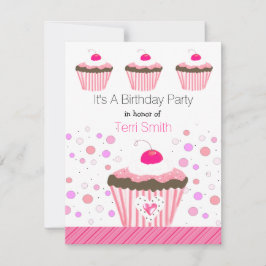 Roze Cupcakes Verjaardagsuitnodiging Kaart