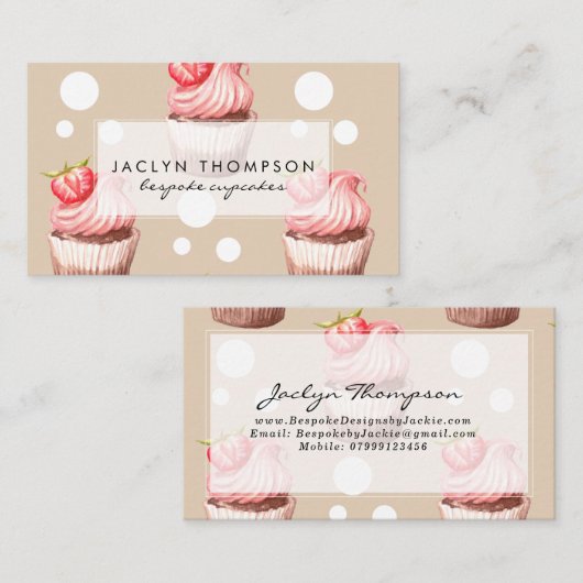  roze cupcakes visitekaartje (Voorkant / Achterkant)