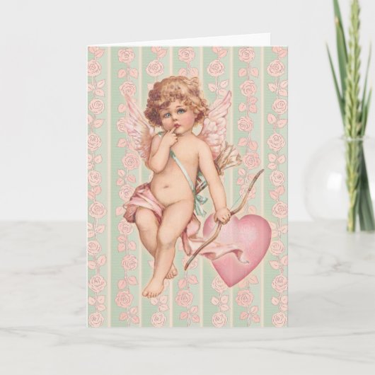 Roze Cupido op Rozen Feestdagen Kaart (Voorkant)
