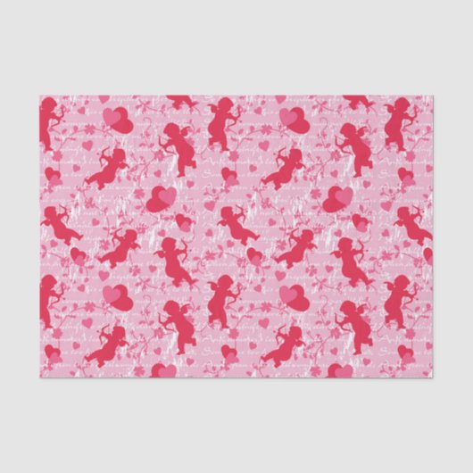 Roze Cupido's en Harten Tissuepapier (Voorkant)