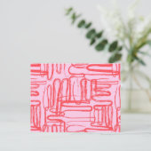 Roze Curve Wavy Squiggle Abstract Modern Feestdagenkaart (Staand voorkant)