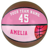 Roze Custom Basketbal met Teamnaam Nummer (Voorkant)