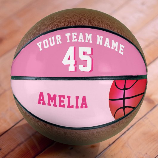 Roze Custom Basketbal met Teamnaam Nummer