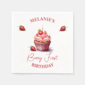 Roze Custom Berry Eerste Verjaardag Cupcake Servet (Voorkant)