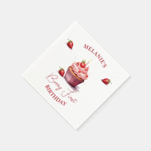 Roze Custom Berry Eerste Verjaardag Cupcake Servet (Hoek)