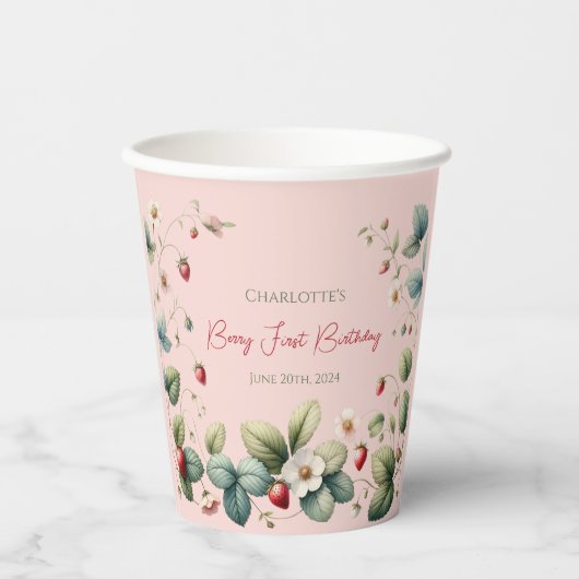 Roze Custom Berry Eerste Verjaardag Papieren Bekers (Voorkant)
