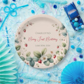 Roze Custom Berry Eerste Verjaardag Papieren Bordje (Feest)